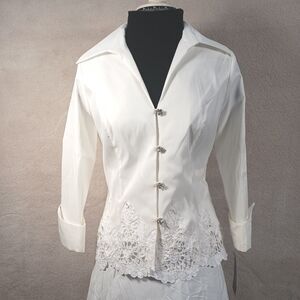 Victor Costa White Stretch 3/4 Length Sleeve Ocassion/Formal Blouse/Top Sz 4